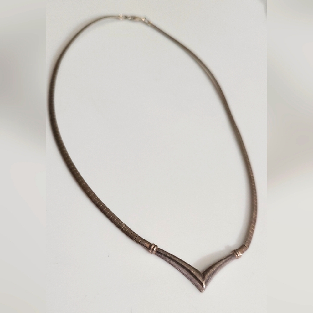 Vintage V 925 Sterling Silver Omega Chain Choker Necklace Italy Vtg Estate